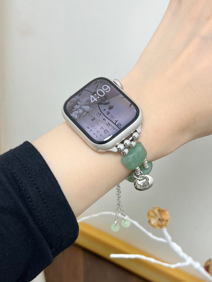 Raw Stone Pendant Chain Strap for Apple Watch 38–49mm – Light Pink / Green / Light Yellow - Image 9