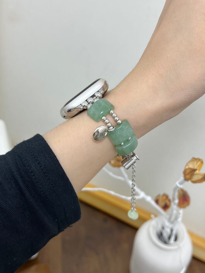 Raw Stone Pendant Chain Strap for Apple Watch 38–49mm – Light Pink / Green / Light Yellow - Image 11