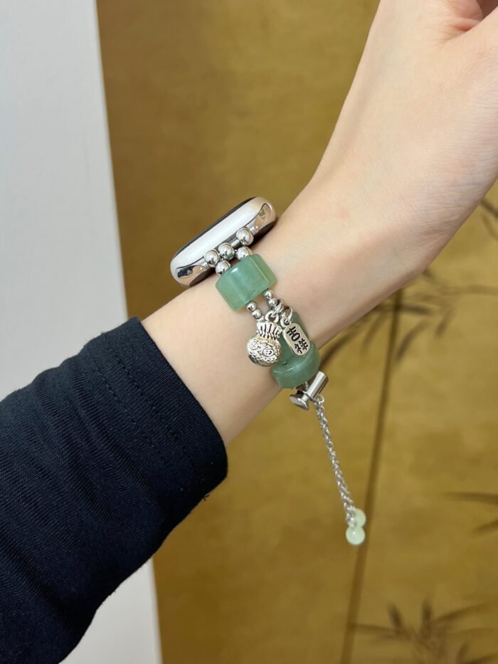Raw Stone Pendant Chain Strap for Apple Watch 38–49mm – Light Pink / Green / Light Yellow - Image 12