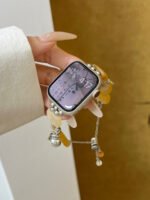 Raw Stone Pendant Chain Strap for Apple Watch 38–49mm – Light Pink / Green / Light Yellow - Image 3