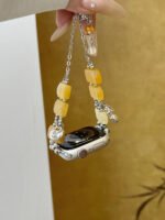 Raw Stone Pendant Chain Strap for Apple Watch 38–49mm – Light Pink / Green / Light Yellow - Image 2