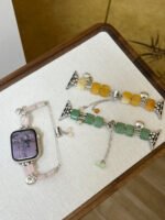Raw Stone Pendant Chain Strap for Apple Watch 38–49mm – Light Pink / Green / Light Yellow