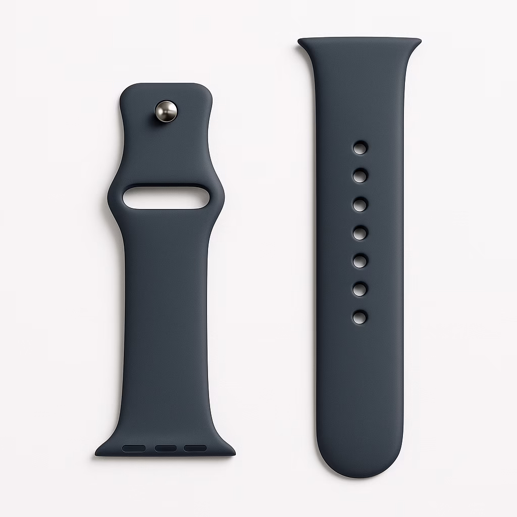 Apple Watch with Sport Band components showing metal pin and holes