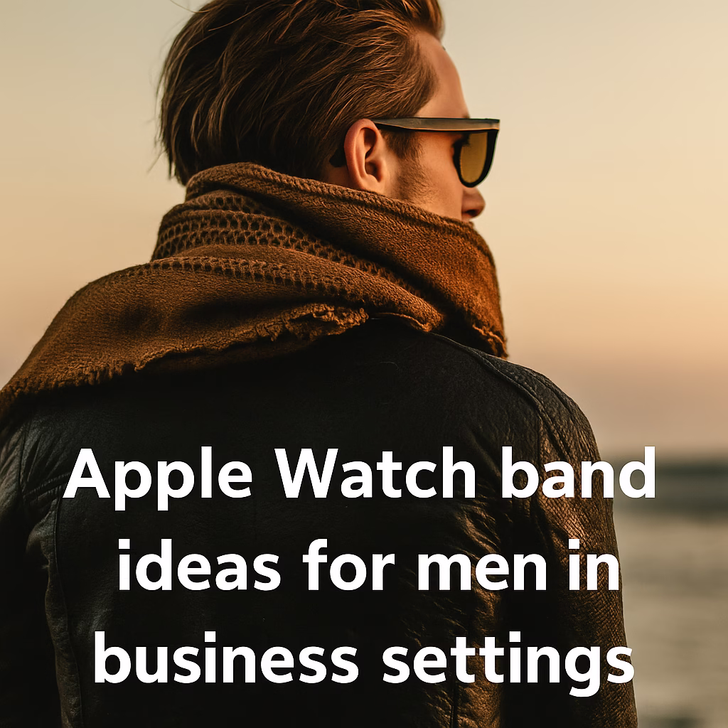 Businessman wearing a suit with an Apple Watch featuring a leather band