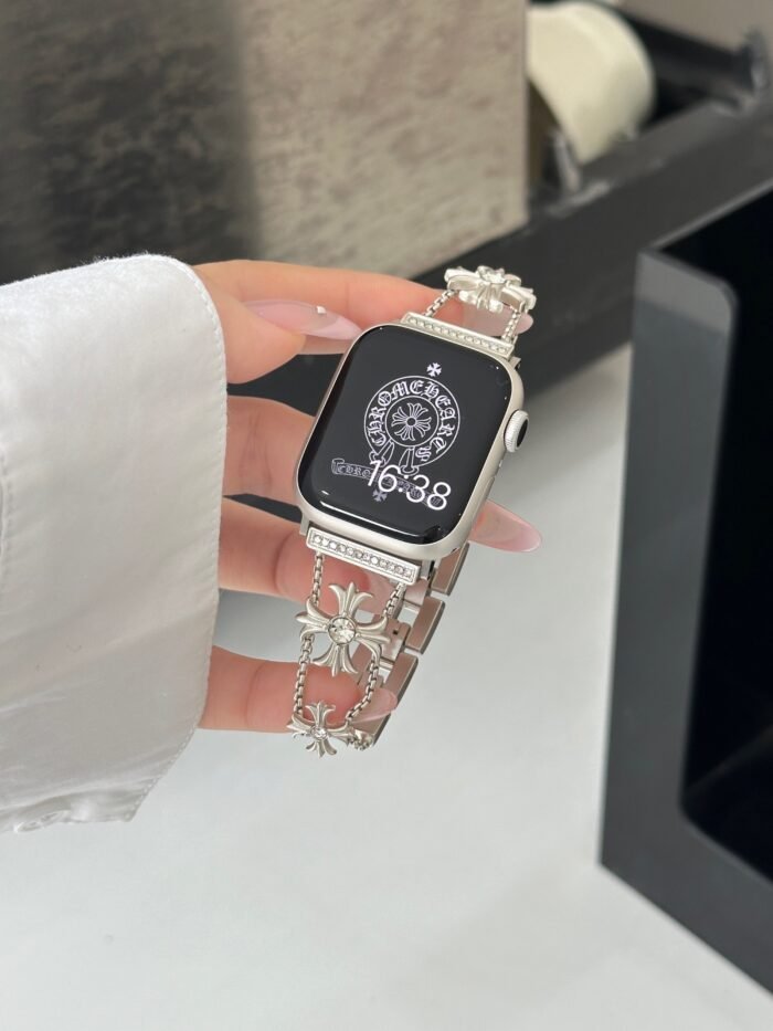 Floral Diamond Metal Link Band for Apple Watch – Luxury Chain Design - Image 14