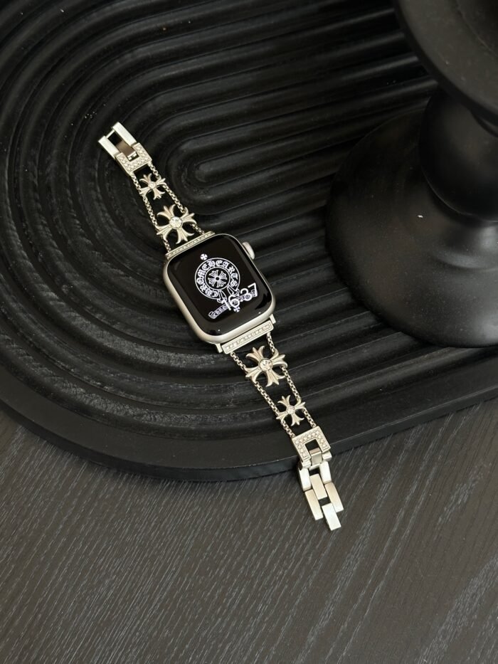Floral Diamond Metal Link Band for Apple Watch – Luxury Chain Design - Image 12
