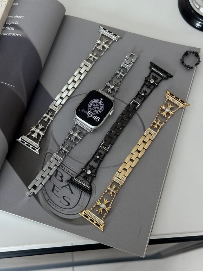 Floral Diamond Metal Link Band for Apple Watch – Luxury Chain Design - Image 8