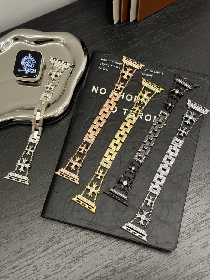 Floral Diamond Metal Link Band for Apple Watch – Luxury Chain Design - Image 7