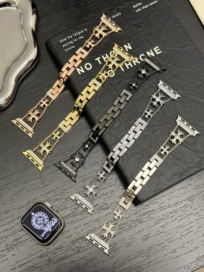 Floral Diamond Metal Link Band for Apple Watch – Luxury Chain Design - Image 1