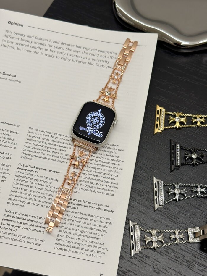 Floral Diamond Metal Link Band for Apple Watch – Luxury Chain Design - Image 3