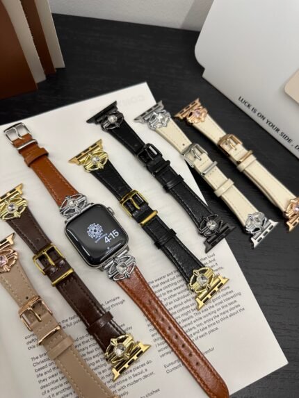 Elegant Cream White Leather Band – Gold Buckle – for Apple Watch