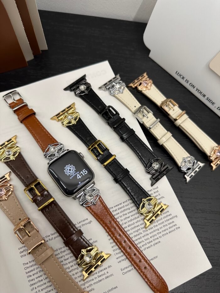 Elegant Cream White Leather Band – Gold Buckle – for Apple Watch - Image 1
