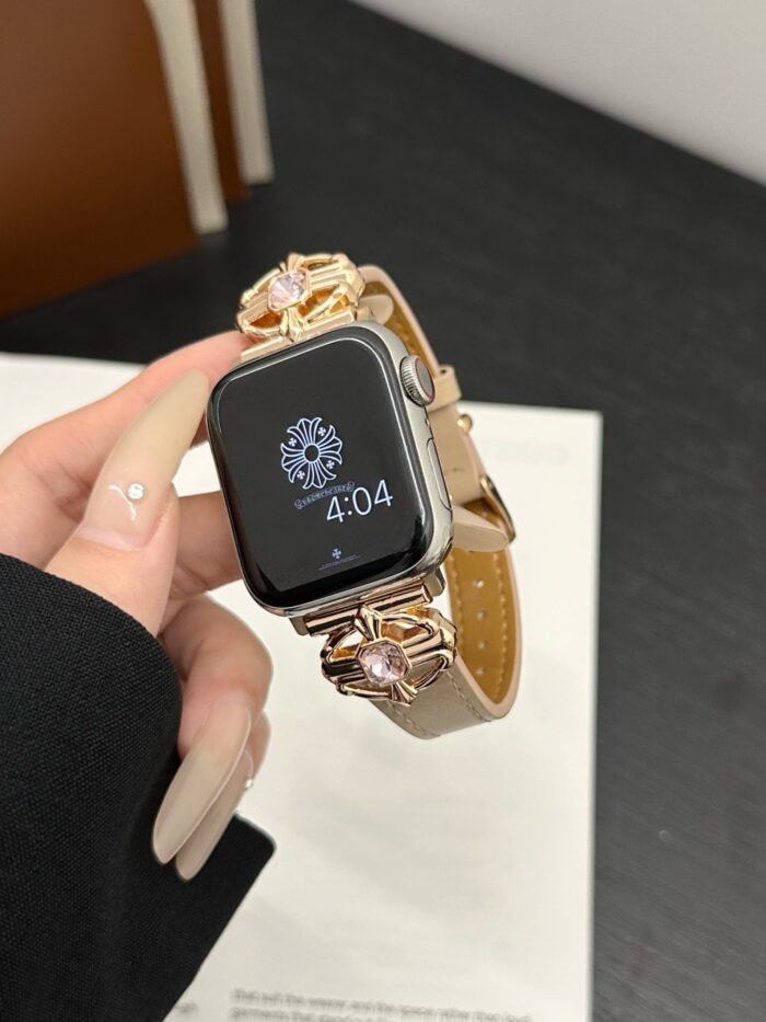 Elegant Cream White Leather Band – Gold Buckle – for Apple Watch - Image 26