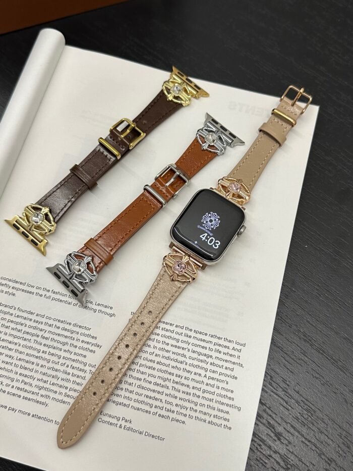 Elegant Cream White Leather Band – Gold Buckle – for Apple Watch - Image 24