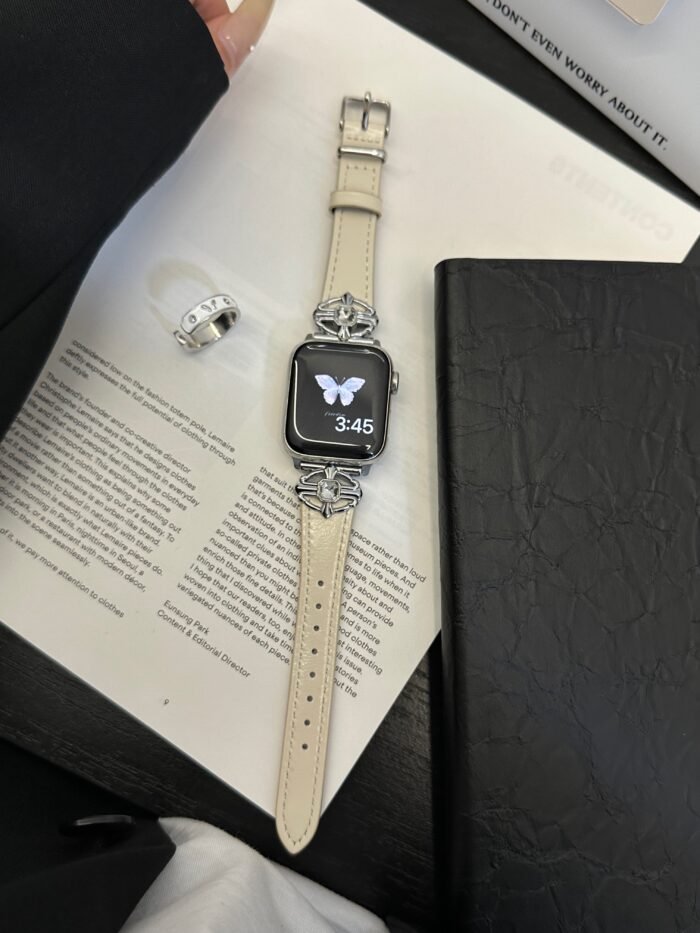 Elegant Cream White Leather Band – Gold Buckle – for Apple Watch - Image 11