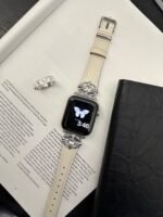 Elegant Cream White Leather Band – Gold Buckle – for Apple Watch - Image 10