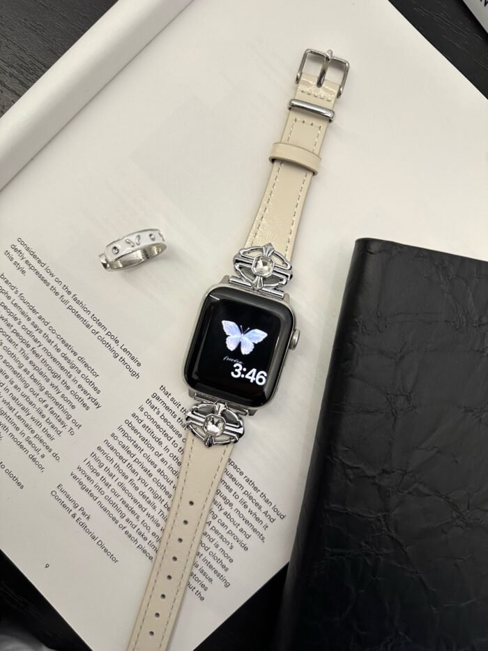 Elegant Cream White Leather Band – Gold Buckle – for Apple Watch - Image 10