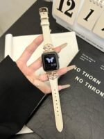 Elegant Cream White Leather Band – Gold Buckle – for Apple Watch - Image 5