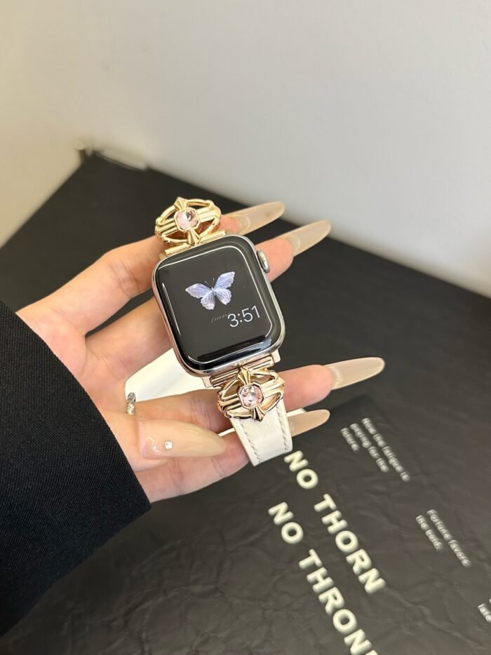 Elegant Cream White Leather Band – Gold Buckle – for Apple Watch - Image 3