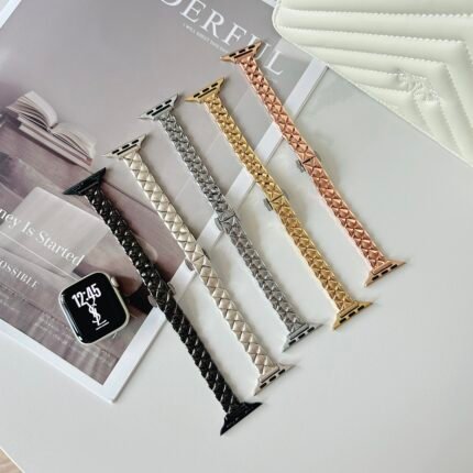 Quilted Metal Bracelet Band for Apple Watch – Luxury Diamond Pattern Design