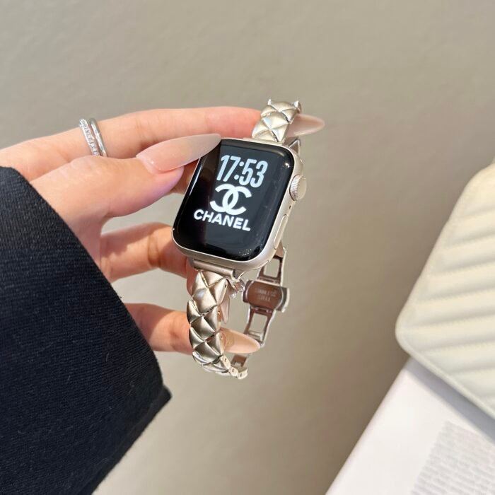Quilted Metal Bracelet Band for Apple Watch – Luxury Diamond Pattern Design - Image 9
