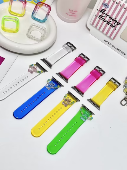 ransparent Duo-Color Resin Apple Watch Bands with Charm Beads
